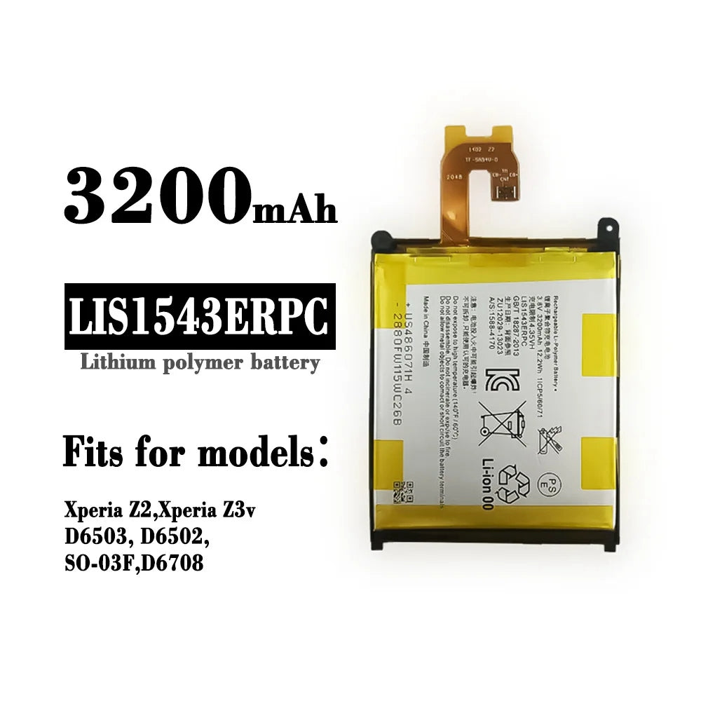 Batterie de remplacement pour Sony Xperia Z2 (D6502 D6503 D6543), LIS1543ERPC Batterie de remplacement pour Sony Xperia Z2 (D6502 D6503 D6543), LIS1543ERPC